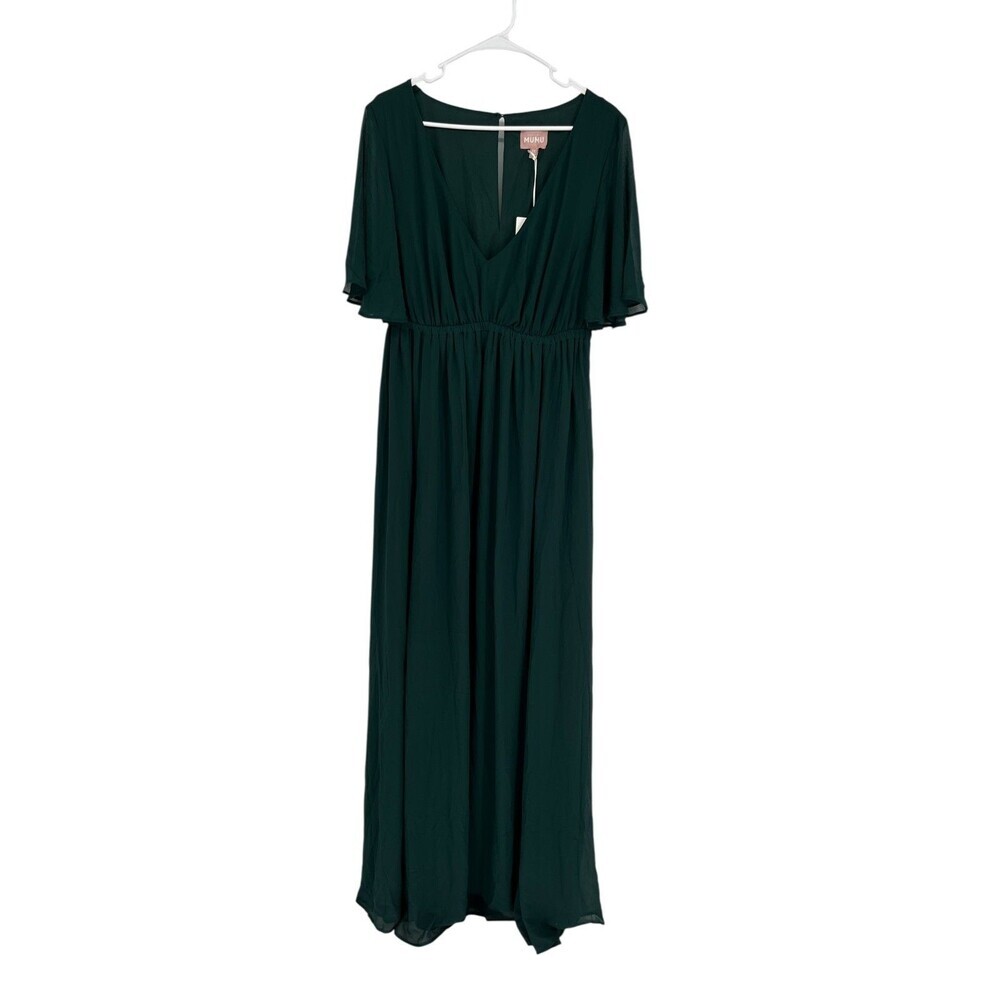 Show Me Your Mumu Emily Empire Maxi Dress Women's Size 2X Emerald Green Chiffon